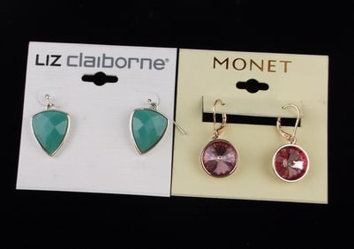 2 New Monet Liz Claiborne Rhinestone Earrings Sets $32