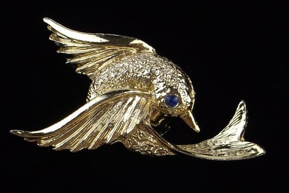 Mint Vintage 1960s Rhinestone Swallow Bird Brooch