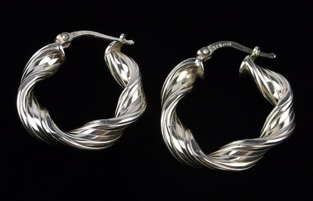Stunning Vintage Italian Sterling Silver Twist Hoop Earrings