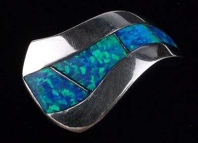 Stunning Vintage Thick Sterling Silver Fire Opal Pendant