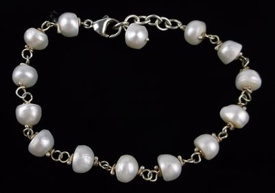 Mint Vintage Sterling Silver Pearl Bracelet 8.5"