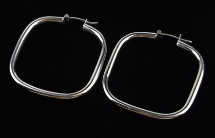 Mint Big Vint Italian Sterling Silver Square Hoop Earrings