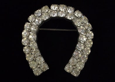 Mint Vintage 1950s Rhinestone Horseshoe Luck Brooch