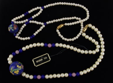 2 New Vintage Mono So Cloisonne Necklace Lot 16"