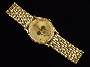 Stunning Vint Disney JAZ 14kt Gold Plate Mickey Mouse Watch