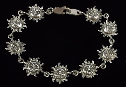 New Vintage Sterling Silver Sun Bracelet 7"