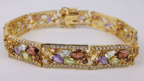 New Genuine Topaz Amethyst Garnet Tennis Bracelet 7.5" Peridot