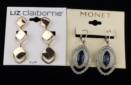 2 New Monet Liz Claiborne Rhinestone Earrings Sets $48
