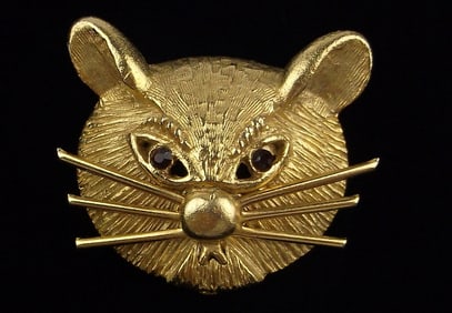 Mint Vintage 1960s BSK Rhinestone Cat Brooch
