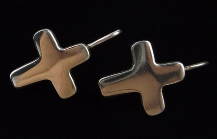 Mint Vintage Thick Taxco Sterling Silver Cross Earrings