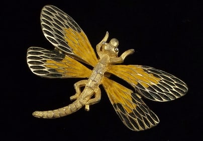 Mint 1970s Jonette Jewelry JJ Enameled Dragonfly Brooch
