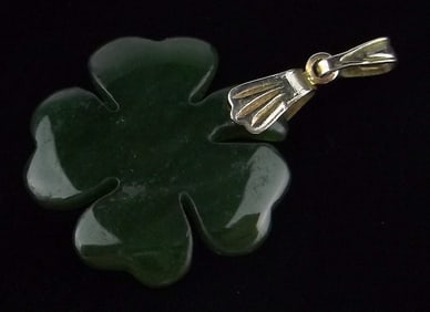 Stunning Vintage 1960s Jade Shamrock Luck Pendant