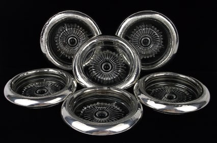 6 Gorgeous 1950s Sterling Silver Glass Drink Holders Set