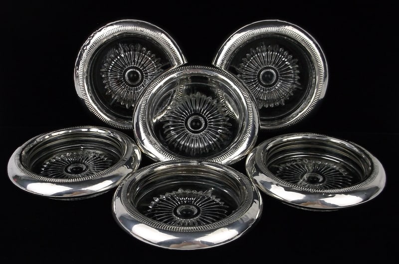 6 Gorgeous 1950s Sterling Silver Glass Drink Holders Set (1 of 6)