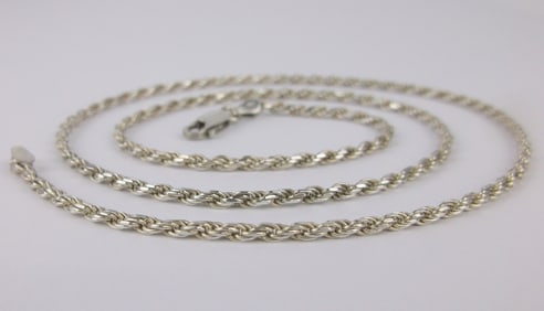 Stunning Vintage Italian Sterling Silver Rope Chain Necklace 20"
