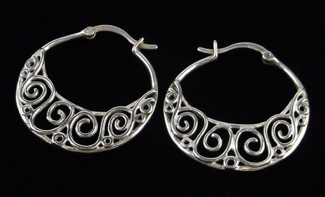 Stunning Vintage Sterling Silver hoop Drop Earrings