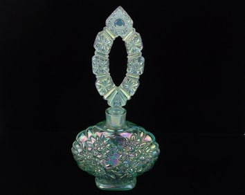 Mint Large Vint Fenton Green Carnival Glass Perfume 8"