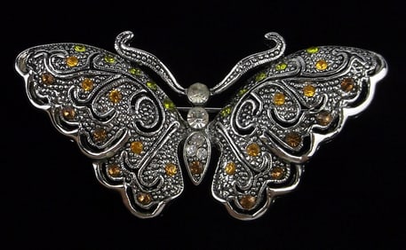 Mint Vintage Rhinestone Butterfly Brooch