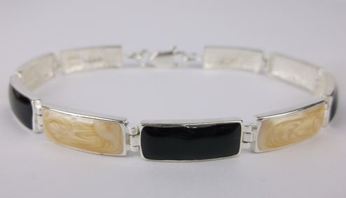 New Vint Thick Enameled Sterling Silver Bracelet 7.5"