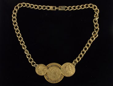 Stunning Vint 1960s Egyptian Roman Coin Necklace 16"