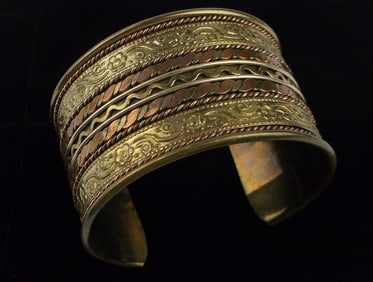 Mint Vint Big Brass Copper Cuff Bracelet 7-8"