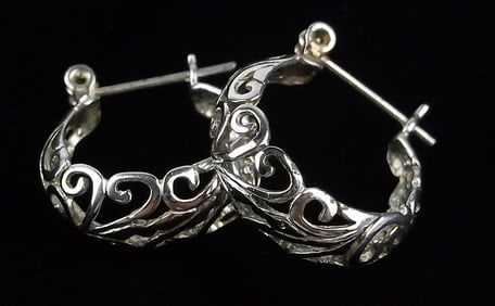 Mint Vintage Sterling Silver Ornate Earrings Set