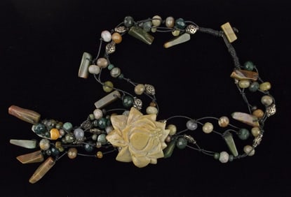 New Vint Big Genuine Healing Agate Necklace 18" 5" Drop