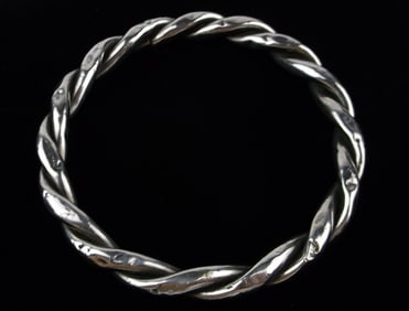 Vintage Heavy Sterling Silver Twist Bangle Bracelet 8"