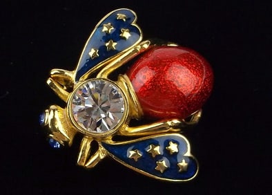 Mint Vint Designer Enameled Rhinestone Bee Insect Brooch