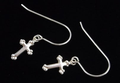 New Vintage Sterling Silver Cross Earrings