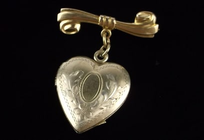 Mint Vint 1950s 12kt Gold Over Sterling Heart Locket Brooch