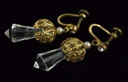 Stunning Antique 1890s Victorian Crystal Drop Earrings