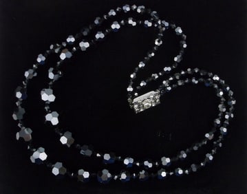 Mint Antique 1940s Black Crystal Necklace 16-18"