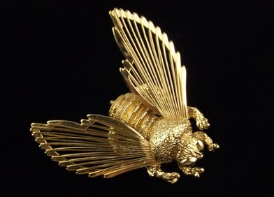 Mint Vintage Gold Plated Bee Insect Brooch