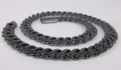 New Big Heavy Black Crystal Cuban Chain Necklace 18"