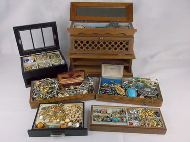 HUGE Vintage Estate Jewelry Box Lot Rings Chains Pocket Watch