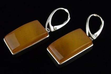 Big New Sterling Silver Genuine Butterscotch Amber Drop Earrings