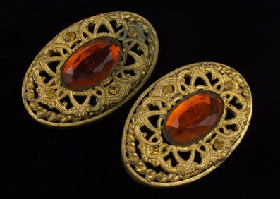 Stunning Large 1890s Victorian Rhinestone Collar Clips