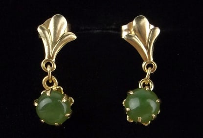 Mint Vintage 1960s 14kt Gold Jade Drop Earrings