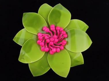Huge Mint Vintage 1960s Enameled Flower Brooch
