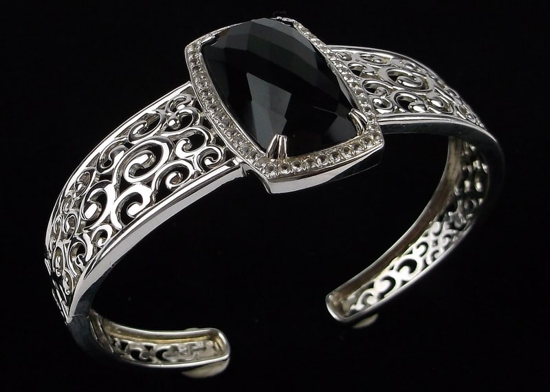 Mint Heavy Sterling Silver Black Iolite Topaz Cuff Bracelet 7-8": Guaranteed Solid 925 Sterling Silver, in Excellent Condition