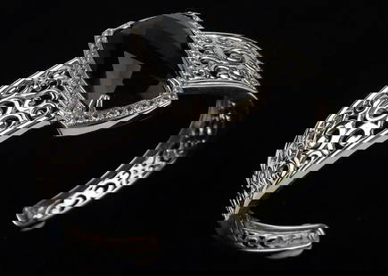 Mint Heavy Sterling Silver Black Iolite Topaz Cuff Bracelet 7-8": Guaranteed Solid 925 Sterling Silver, in Excellent Condition