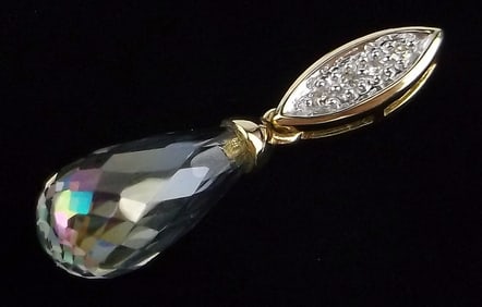 New 10kt Gold Diamond 2.5ct Mystic Topaz Drop Pendant