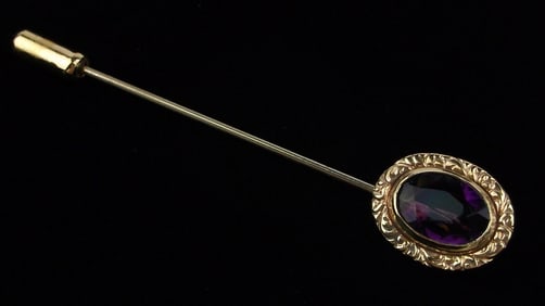 Mint Antique 1940s 10kt Gold Head Glass Pin