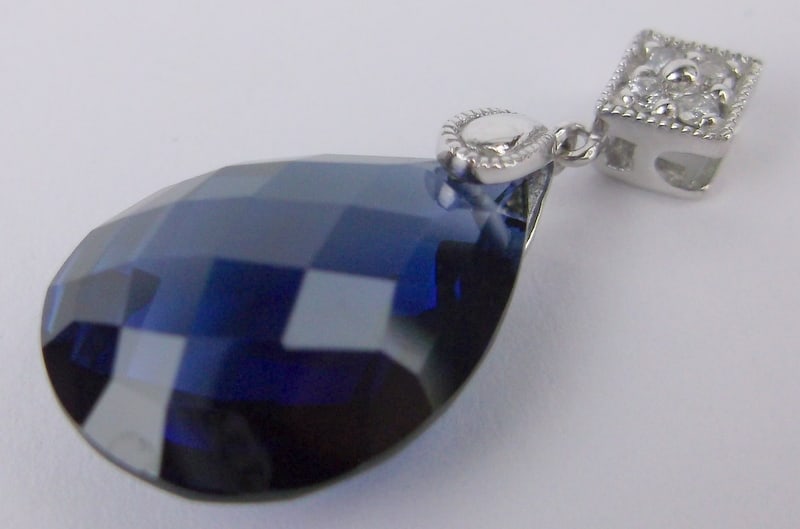 New Designer 10kt White Gold Diamond 8ct Sapphire Pendant: 10kt gold, brand new never worn