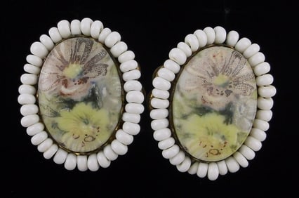 Mint Antique 1940s Miriam Haskell Hand Painted Earrings