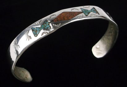 Mint 1960s Navajo Nora Tahe Sterling Turquoise Cuff Bracelet 7.5"