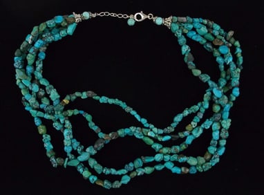 Mint Big Sterling Silver 5 Row Turquoise Necklace 18"