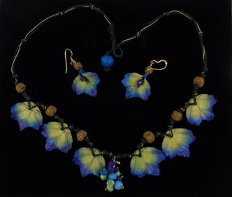New Designer Artisan Hand Painted Fairy Necklace Earrings 18"