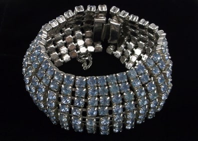 Huge Mint Vintage 1950s 7 Row Rhinestone Bracelet 7.75"